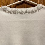 Northern Isles White Loop Fringe Thick Knit Long Sleeve Sweater Photo 6