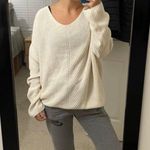 Urban Outfitters Cream Ivory Ribbed Knit Chunky Oversized V Neck Sweater Small Photo 5