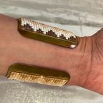 Neutral Chevron Mosaic Gold Tone Chunky Cuff Bracelet Brown Photo 2