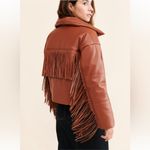 NUULY x BLANKNYC Vegan Leather Fringe Puffer Sz S Brown Photo 2