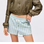 Urban Renewal ReMADE by UO remnants made in LA button front plaid boxer blue and lime green Photo 2