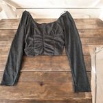 Urban Romantics  Gray Ruched Long Sleeve Crop Top, Size S Photo 0