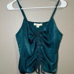 Monteau blue green satin ruched cami top women’s size large Photo 1
