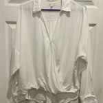 Lou & grey  LOFT White Faux‎ Wrap Long Sleeve Top Lyocell Women’s Size Large Photo 0