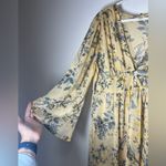 Kori America Floral Kimono Robe Maxi Dress Coverup Yellow Button Front Large Photo 5