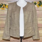 Anne Klein Ladies 2 Piece Gold Metallic Linen Blend Skirt Suit Size 12 Career Photo 3