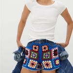 Farm Rio  Multicolored Crochet Denim Shorts Photo 1
