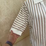 Aaeda Polo Collar Stripe Sweater Gold Metallic short sleeves Sz XL White Photo 2