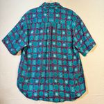 Creative Edge South Western Print Silk Button Up Blouse Size Large Short Sleeve Green Photo 1
