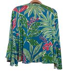TABI FLORAL TROPICAL BLUE GREEN PINK STRETCHY BOHO BELL SLEEVE OPEN CROP CARDY L Size L Photo 6