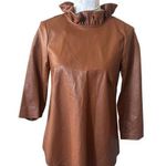 Tuckernuck  Faye Faux Leather Cognac Top Ruffle Collar Womens NWT XSMALL Photo 0