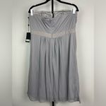 Adrianna Papell  Gray Jeweled‎ Waistband Strapless Flowy Chiffon Mini Dress Photo 8