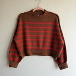 Free People Easy Street Brown and Red Striped Cropped Rib Knit Sweater size XS Photo 0