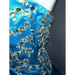 Sherri Hill  Prom Dress Size 4 Strapless Gold Beaded Turquoise Blue Mermaid Train Photo 4