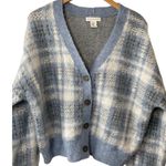Cupcakes and Cashmere Cupcakes and Cashmere Women's Blue Plaid Knit Button Down Cardigan Sweater Photo 4