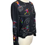 Vintage Michael Simon Lite Cardigan M Black Embroidered Novelty Knit Ice Skaters Size M Photo 2