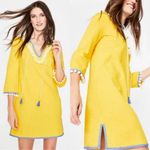 Boden • Kasia Jersey Tunic mini dress cover up yellow blue pompoms beach Size 8 Photo 8