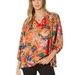 Entro Floral Oversized Fall Colors Long Sleeve Ruffle Flowy Blouse Size Large Photo 0
