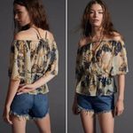 Anthropologie NWT Let Me Be Off The Shoulder Sheer Blouse Tan Yellow Beaded XS Photo 1