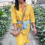 DONNI Yellow 100% Cotton Long Sleeve Front Button Tunic Maxi Shirt Dress Size L Size L Photo 1