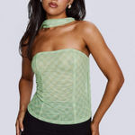 Princess Polly  no comparison necktie strapless top green plaid Photo 0