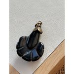 Antique Black Glass & Pearl Floral Pendant Gold Photo 3
