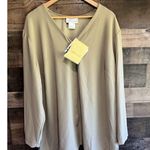 Susan Graver ‎ Solid Beige Top Blouse  Sleeves Button Front Side Slits Size XXL Photo 0
