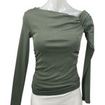 ZARA NEW  Women's Olive Green Ruched One Shoulder Long Sleeve Blouse Top Size S Photo 0