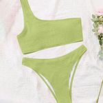 Women's Ribbed Bikini Set One Shoulder Top with Mid Waist Two Piece Size M Green Size M Photo 1