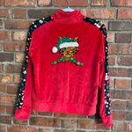 No Boundaries  womens juniors velour christmas holiday party cats track jacket L Photo 3