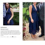 Lulus Make It Mesmerizing Navy Blue Jacquard Tiered Plunging Midi Dress S New Photo 13