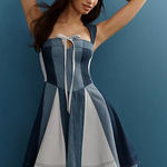 Anthropologie Anthro Pilcro sleeveless Paneled Denim Fit Patchwork Mini Dress Photo 0