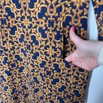 J. McLaughlin  Catalyst Sheath Dress Navy Gold Baroque Print 3/4 Sleeve Pockets XS Photo 6