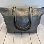 Henri Bendel Silver Leather Soft Studded Double Handles Tote 16.5x9x6” EUC* Photo 3