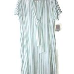 LuLaRoe Dress Teal Stripes on White Marly Dress Sz 2X NWT Short Sleeve w/ Sash Photo 0