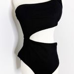 Aerie One-Piece Full Coverage Cutout Swimsuit - Black Ribbed - Size Large Photo 0