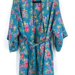 Vintage Val Mode Lingerie Womens Floral Kimono Robe and Cami Set blue Sz Medium Blue Photo 0