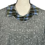 cj banks 3X-Large Sweater Long Sleeve Plaid Accent V-Neck Collared Stretch Gray Photo 1