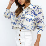 C/MEO COLLECTIVE  Slow Burn Long Sleeve Short Logo Print Cream Oversized XXS Photo 0