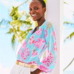 Lilly Pulitzer New  Elsa Top Long Sleeve Blouse Royal Coral Women’s Medium Photo 1