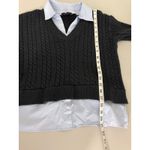 Ann Taylor Business Casual Gray Cable Knit Sweater Blue Button-up Layered Look S Photo 3
