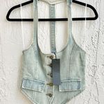 LIONESS NWT NYC Sleeveleess Halter T-Back Vest Crop Top Faded Denim Women AU6/XS Photo 0