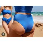 Aerie  Shine Pique Twist High Cut Bikini Bottom Blue Sparkle Swim Beach Size S Photo 3