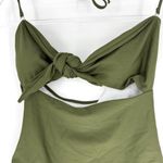 One Piece High Waisted Bandeau Cutout Swimsuit Removable Halter Straps Olive Med Green Photo 4