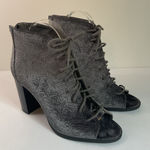 Report Ankle Booties Block Heel Brocade Open toe Lace Up Gray Sz 7.5 Women's Photo 2