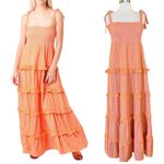 CECILIE COPENHAGEN Mina Dress Long Tiered Maxi Embroidered Tangerine Large NWT Orange Photo 9