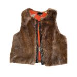 Cynthia Rowley  Brown Faux Fur Vest with Orange Print Lining Size L Mobwife fall Photo 2