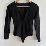 Majorelle  Black Long Sleeve V-Neck Bodysuit Size Small Photo 0