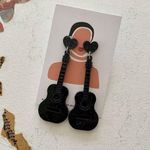Boutique Black Glitter Guitar and Heart Charm Drop Festival Eras Statement Earrings Photo 0