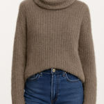 Tempo Paris  Fuzzy Alpaca Wool Blend Cowl Neck Sweater Brown Taupe | Size S Photo 0